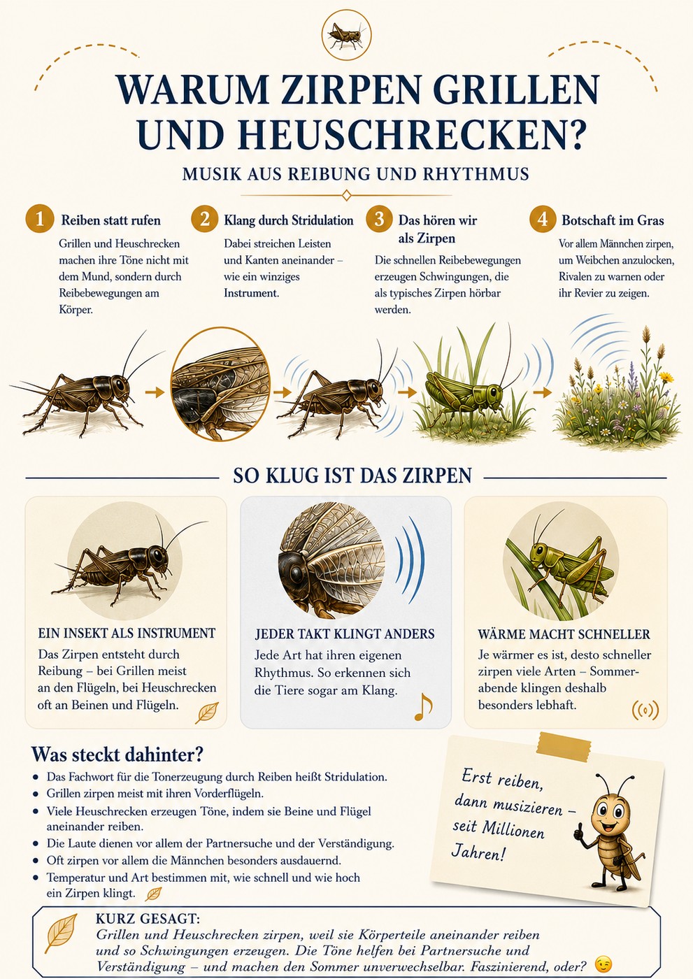 Warum zirpen Grillen und Heuschrecken? – Infotafel von Fauna Mibaso