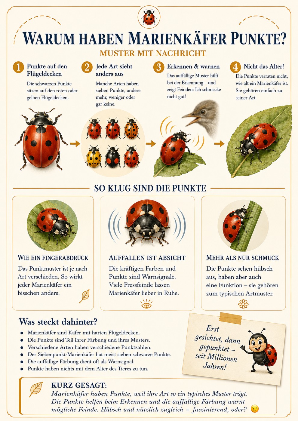 Warum haben Marienkäfer Punkte? – Infotafel von Fauna Mibaso