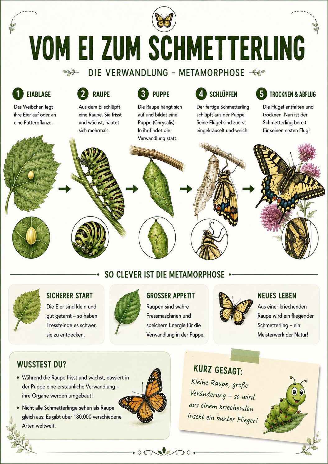Vom Ei zum Schmetterling – die Metamorphose, eine Infotafel von Fauna Mibaso